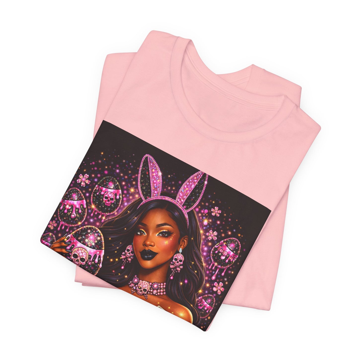 Gothic Bunny Girl Graphic Tee — Pink Skull & Money Illustration