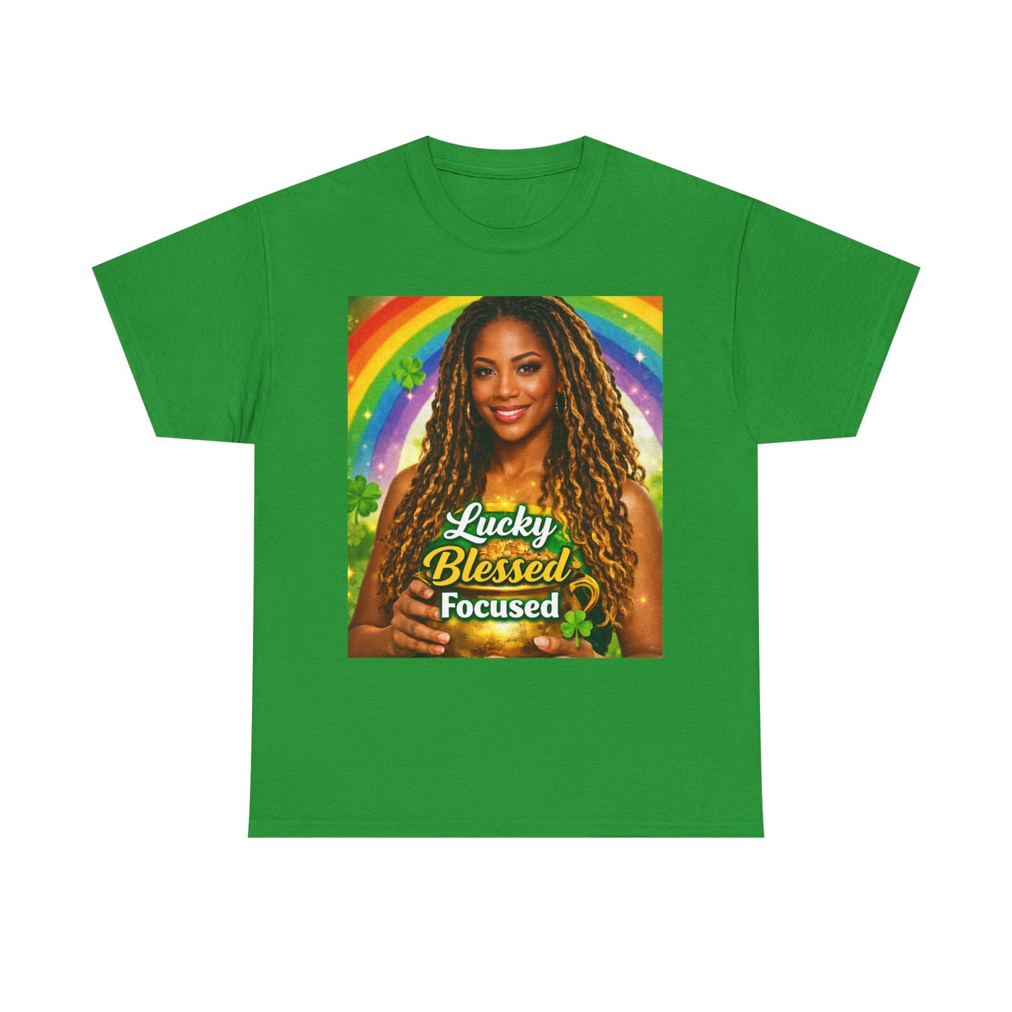 Lucky Blessed Focused T-Shirt | Rainbow Shamrocks St. Patrick's Day