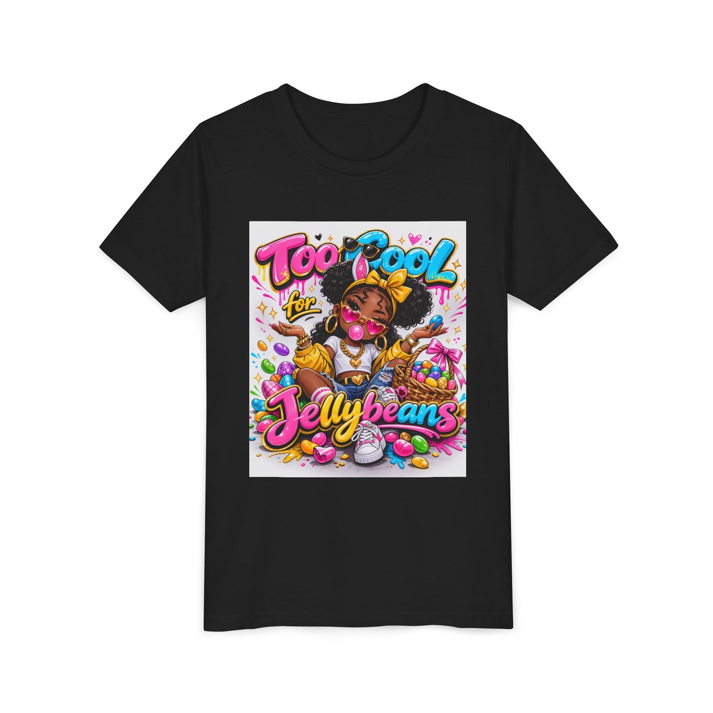 Youth Tee — "Too Cool for Jellybeans" Bubblegum Boss