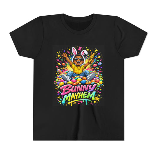 Youth Tee — 'Bunny Mayhem' Easter Bunny Eggs Graphic Shirt