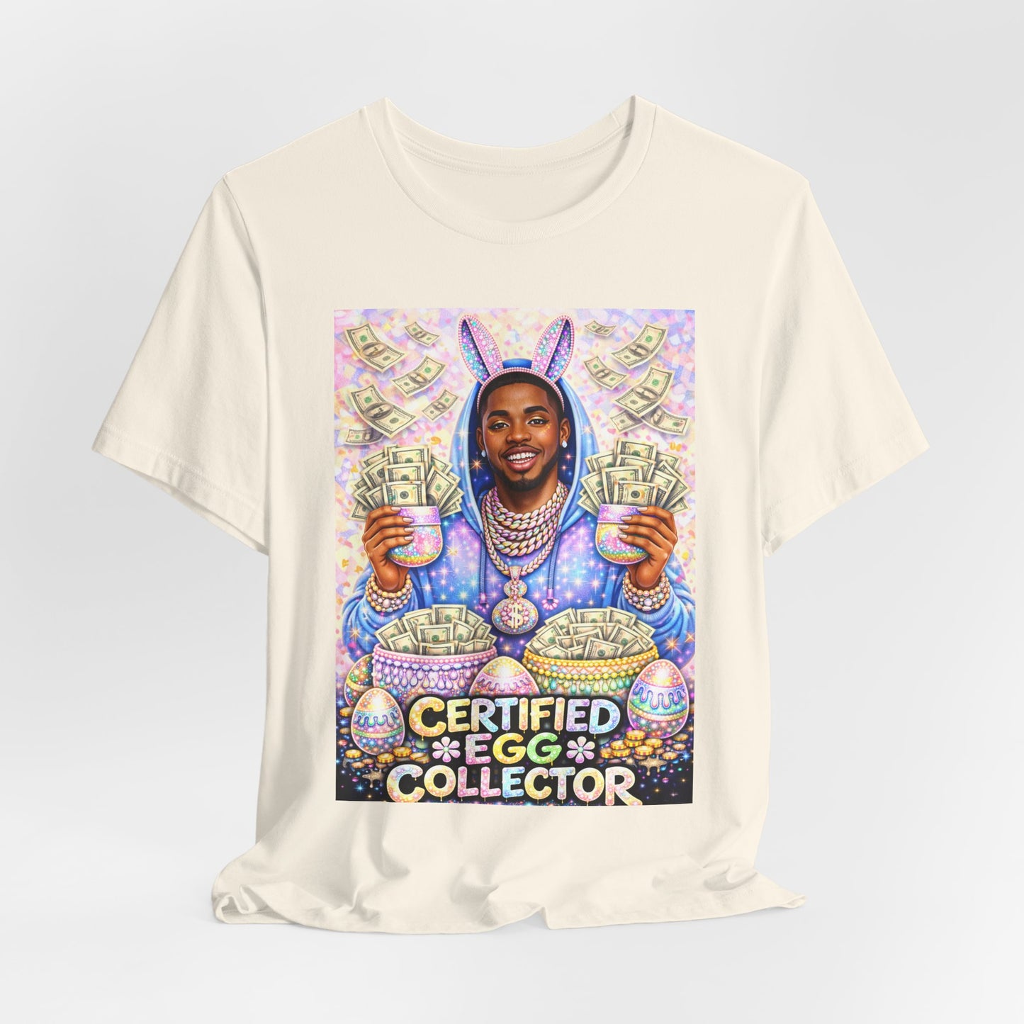 Certified Egg Collector T-Shirt — Funny Easter Bunny Money Graphic Tee