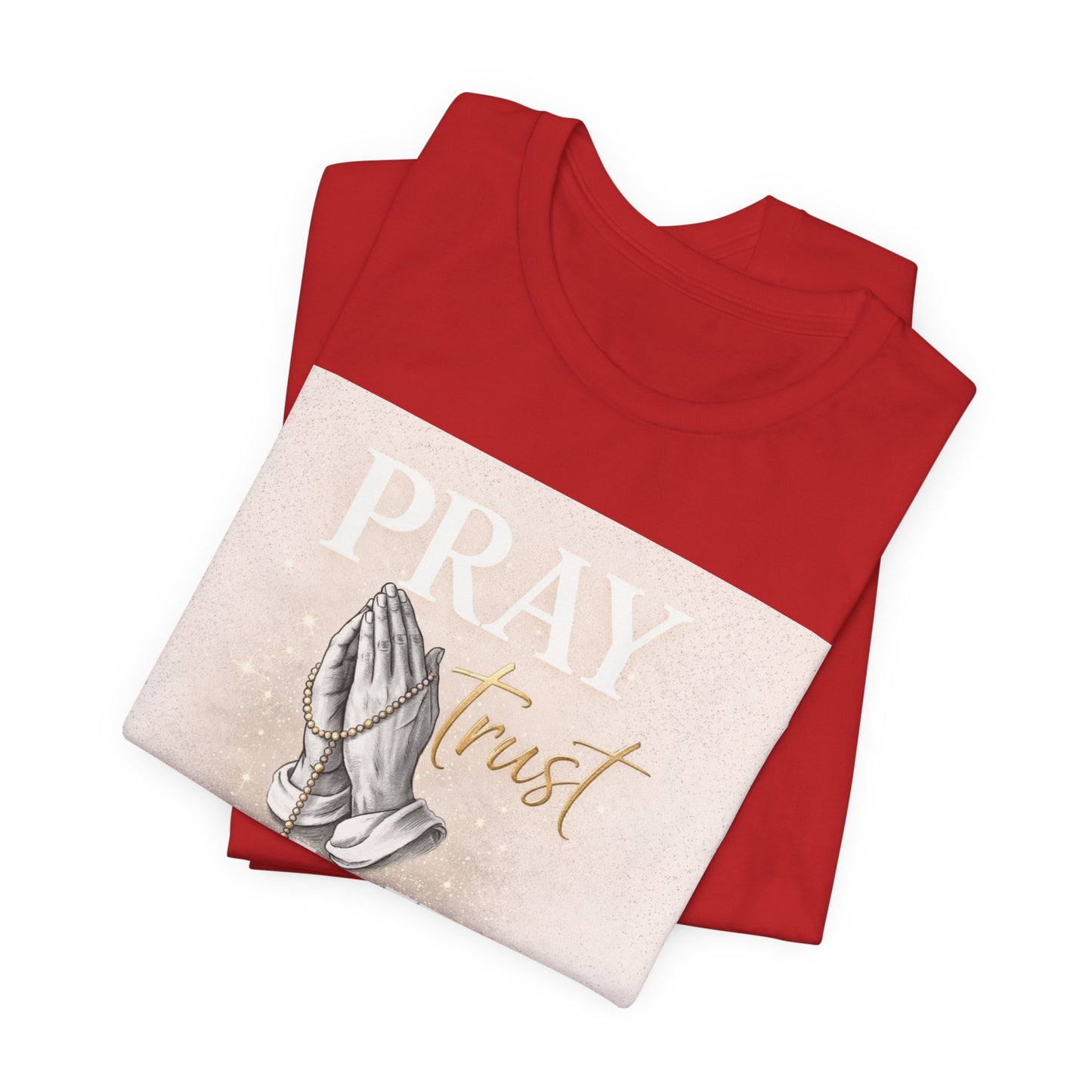 Pray Trust Wait T-Shirt — Inspirational Christian Tee with Praying Hands