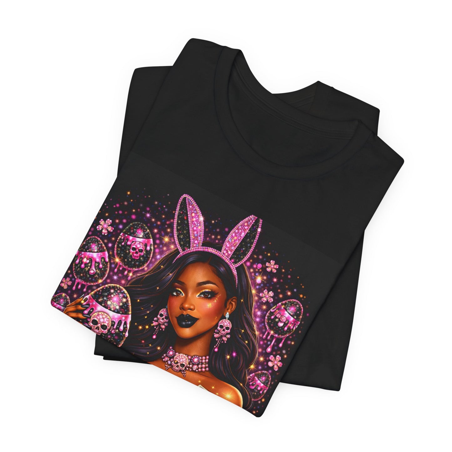 Gothic Bunny Girl Graphic Tee — Pink Skull & Money Illustration