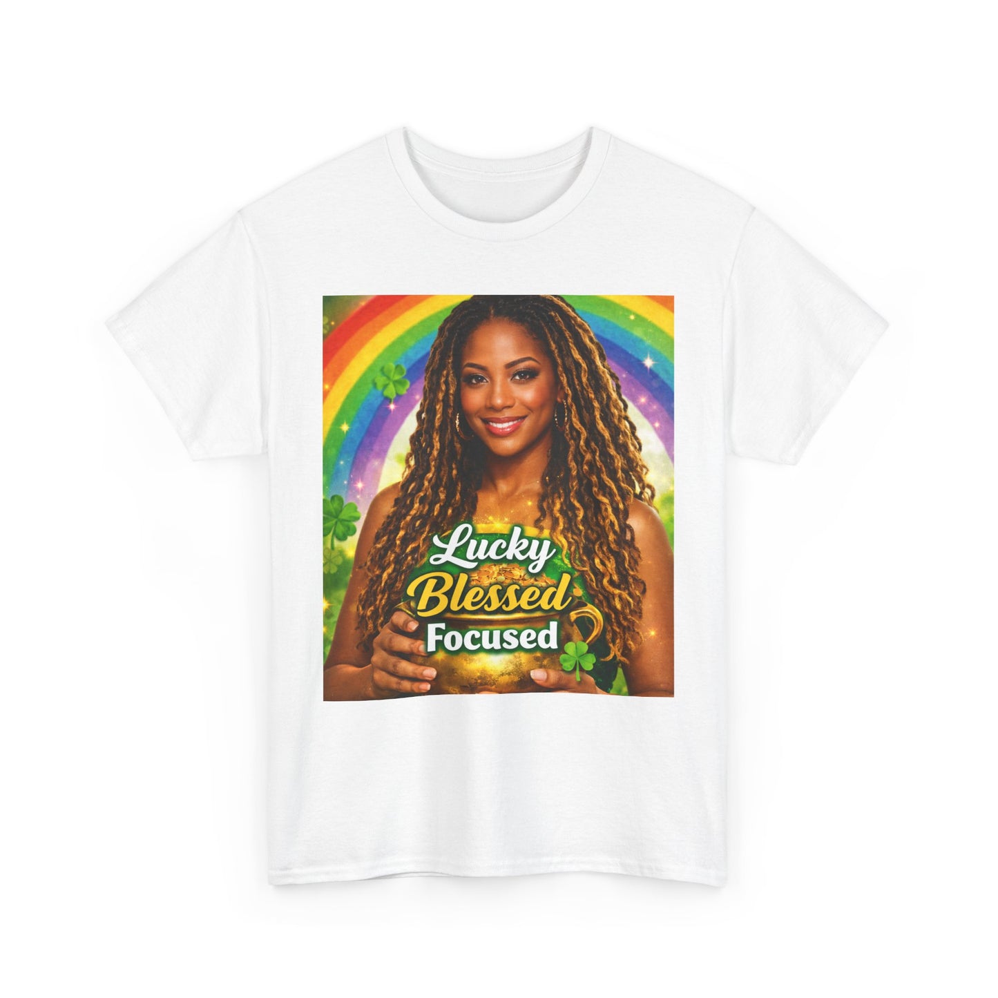 Lucky Blessed Focused T-Shirt | Rainbow Shamrocks St. Patrick's Day