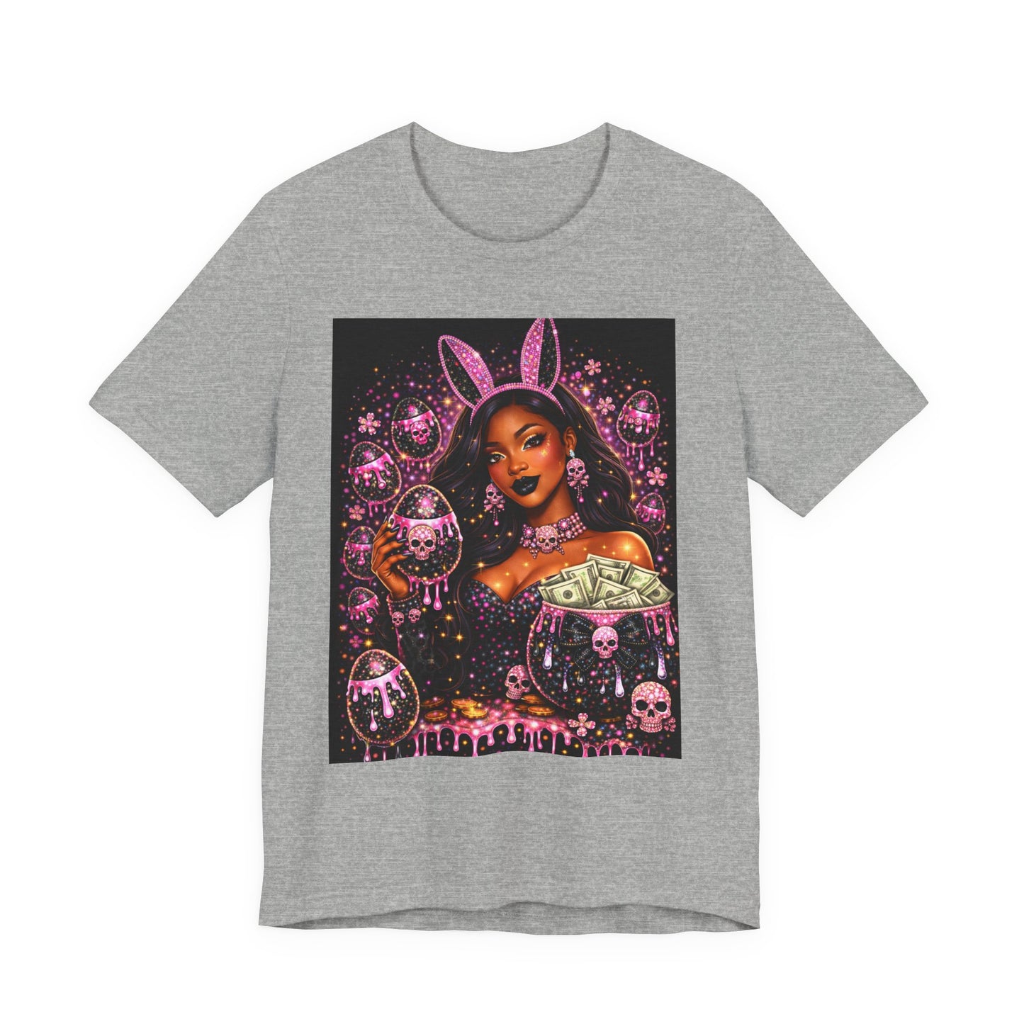 Gothic Bunny Girl Graphic Tee — Pink Skull & Money Illustration