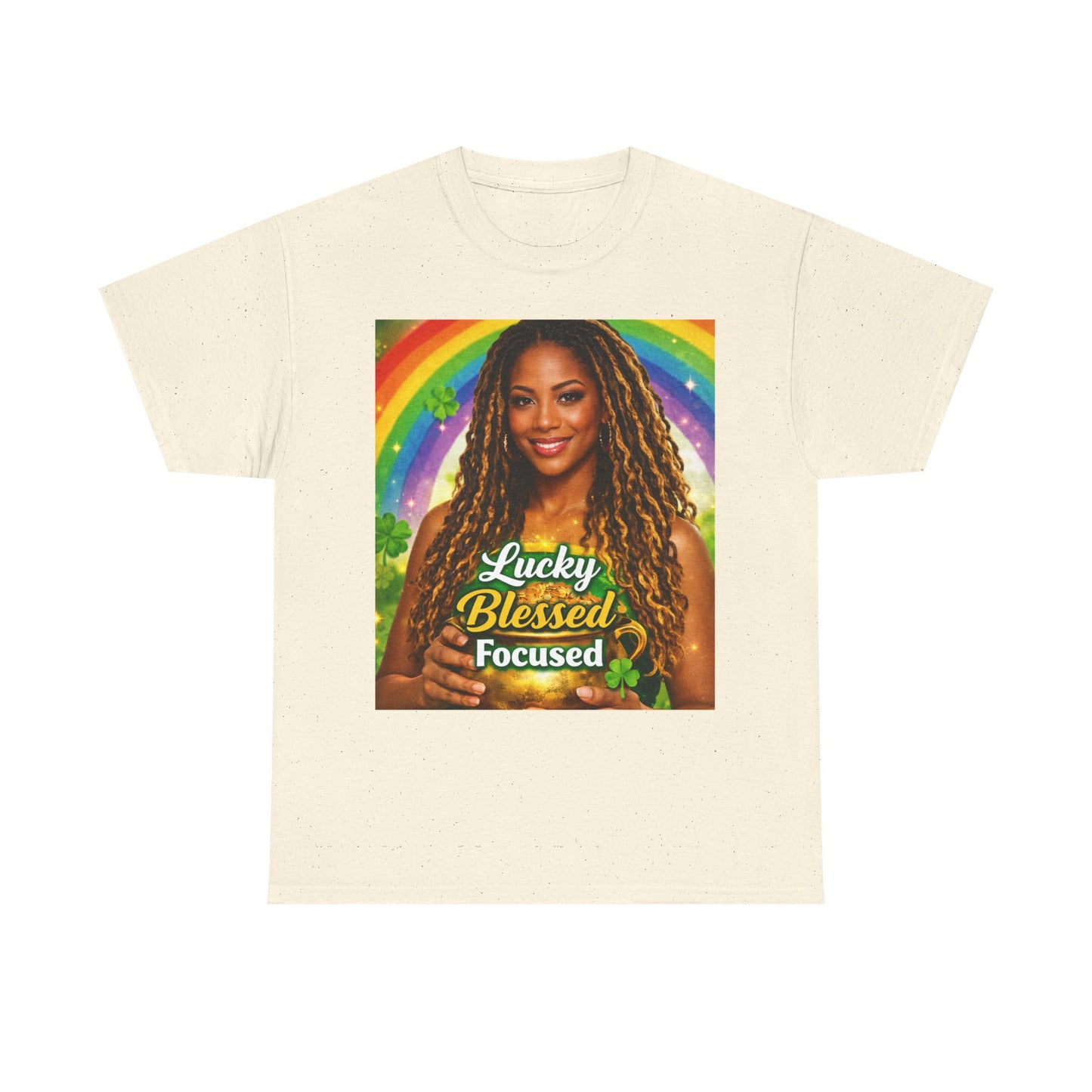 Lucky Blessed Focused T-Shirt | Rainbow Shamrocks St. Patrick's Day