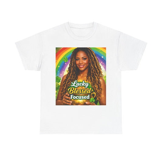 Lucky Blessed Focused T-Shirt | Rainbow Shamrocks St. Patrick's Day