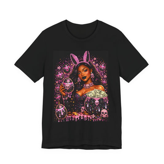 Gothic Bunny Girl Graphic Tee — Pink Skull & Money Illustration