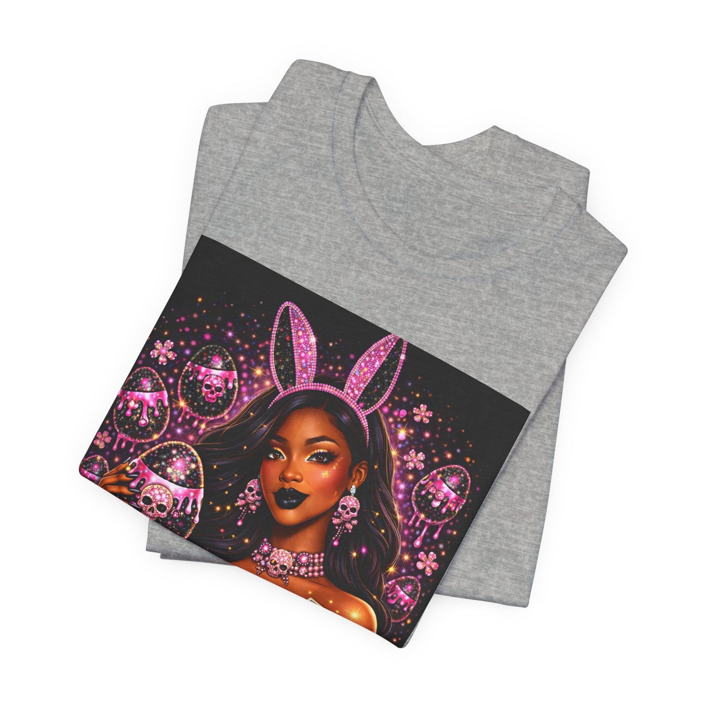 Gothic Bunny Girl Graphic Tee — Pink Skull & Money Illustration