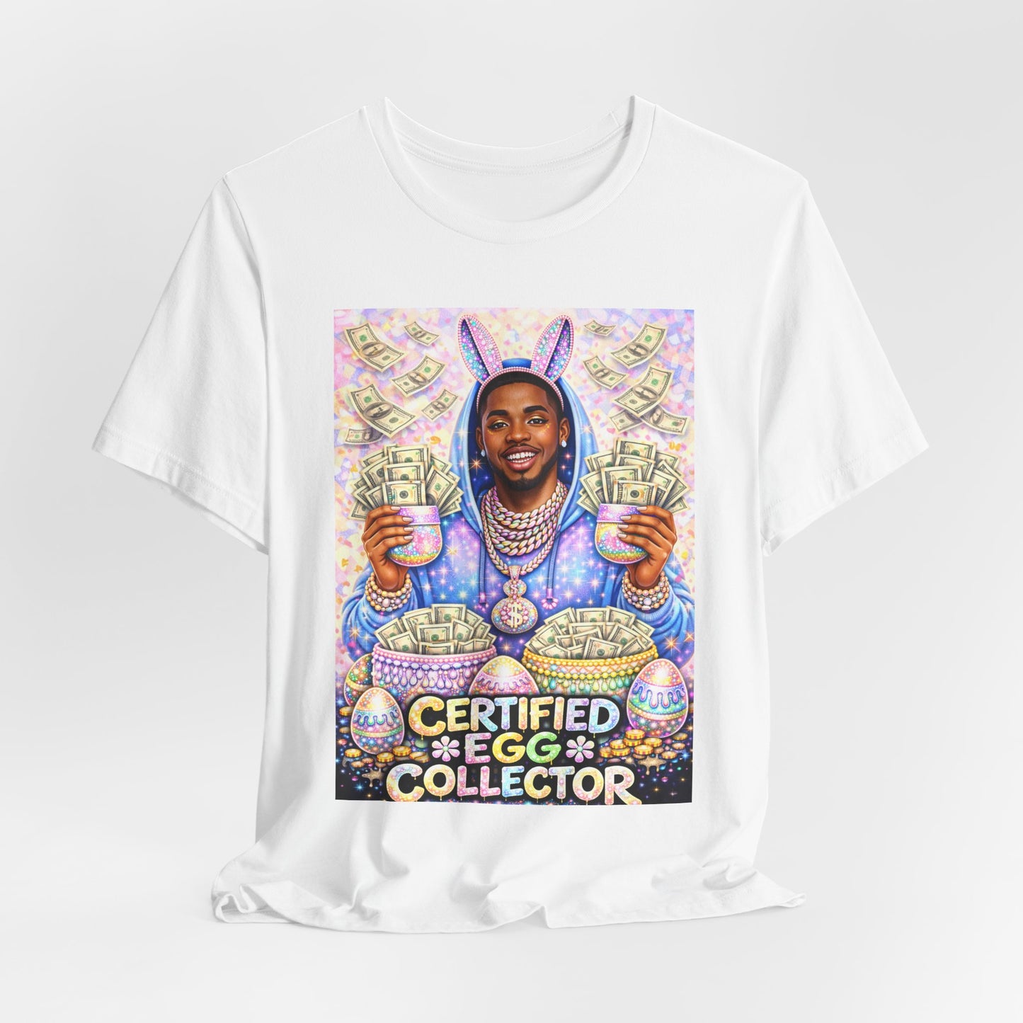 Certified Egg Collector T-Shirt — Funny Easter Bunny Money Graphic Tee