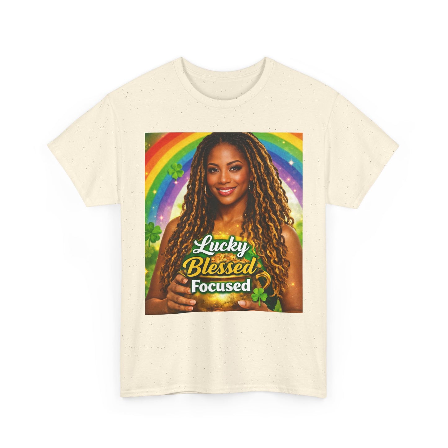 Lucky Blessed Focused T-Shirt | Rainbow Shamrocks St. Patrick's Day