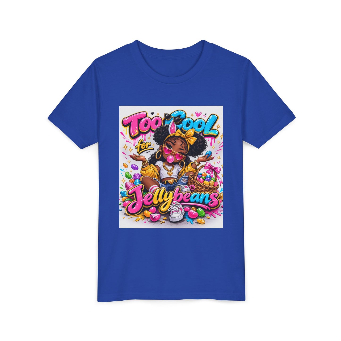 Youth Tee — "Too Cool for Jellybeans" Bubblegum Boss