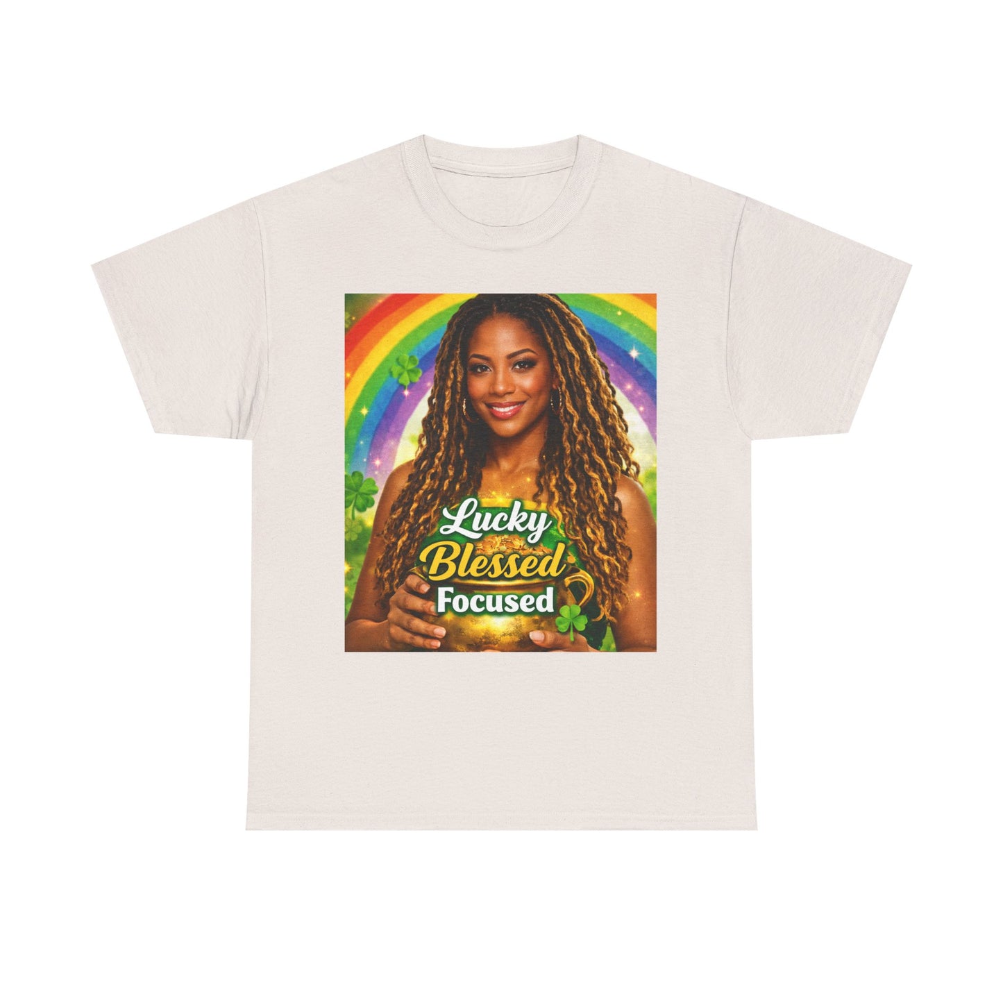 Lucky Blessed Focused T-Shirt | Rainbow Shamrocks St. Patrick's Day