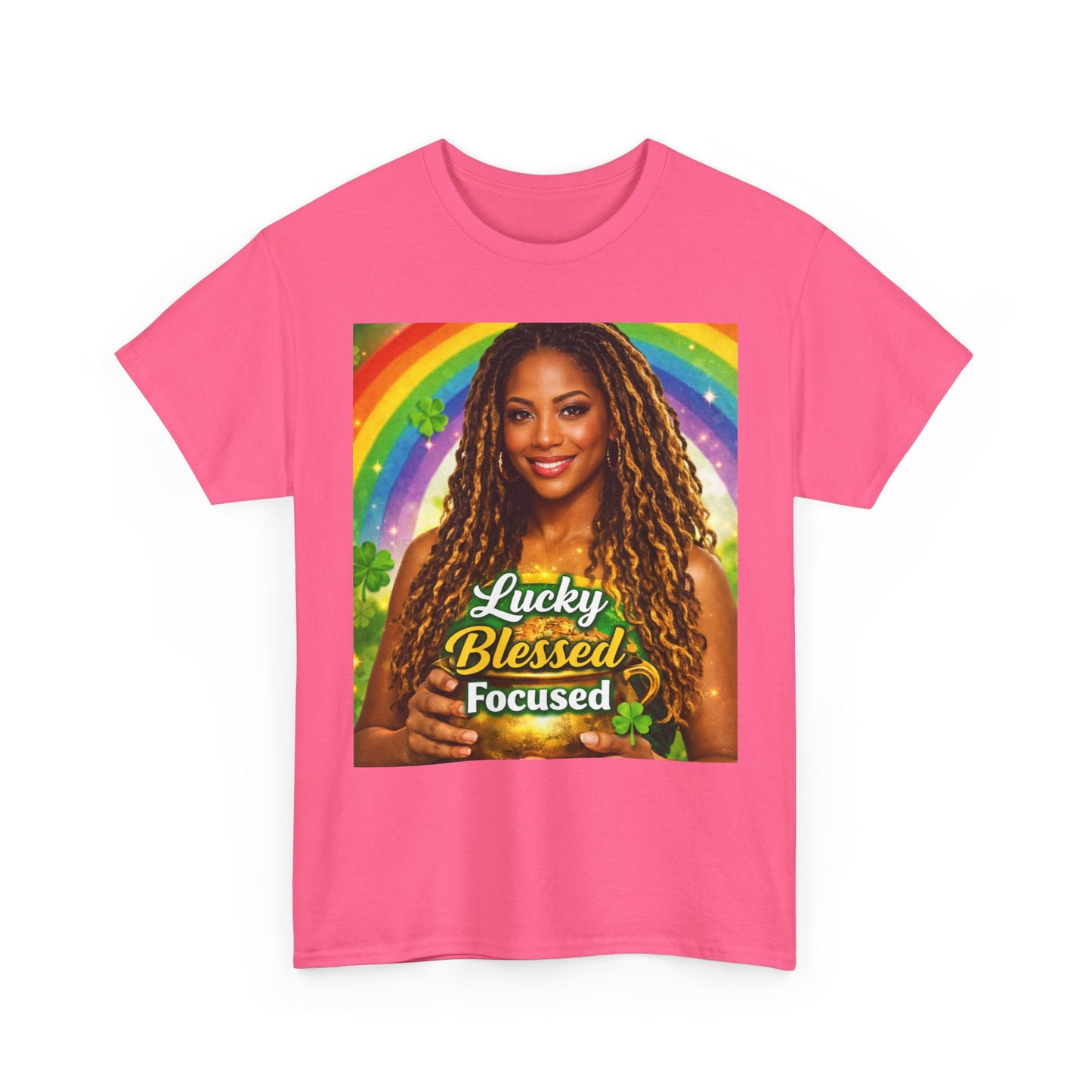Lucky Blessed Focused T-Shirt | Rainbow Shamrocks St. Patrick's Day
