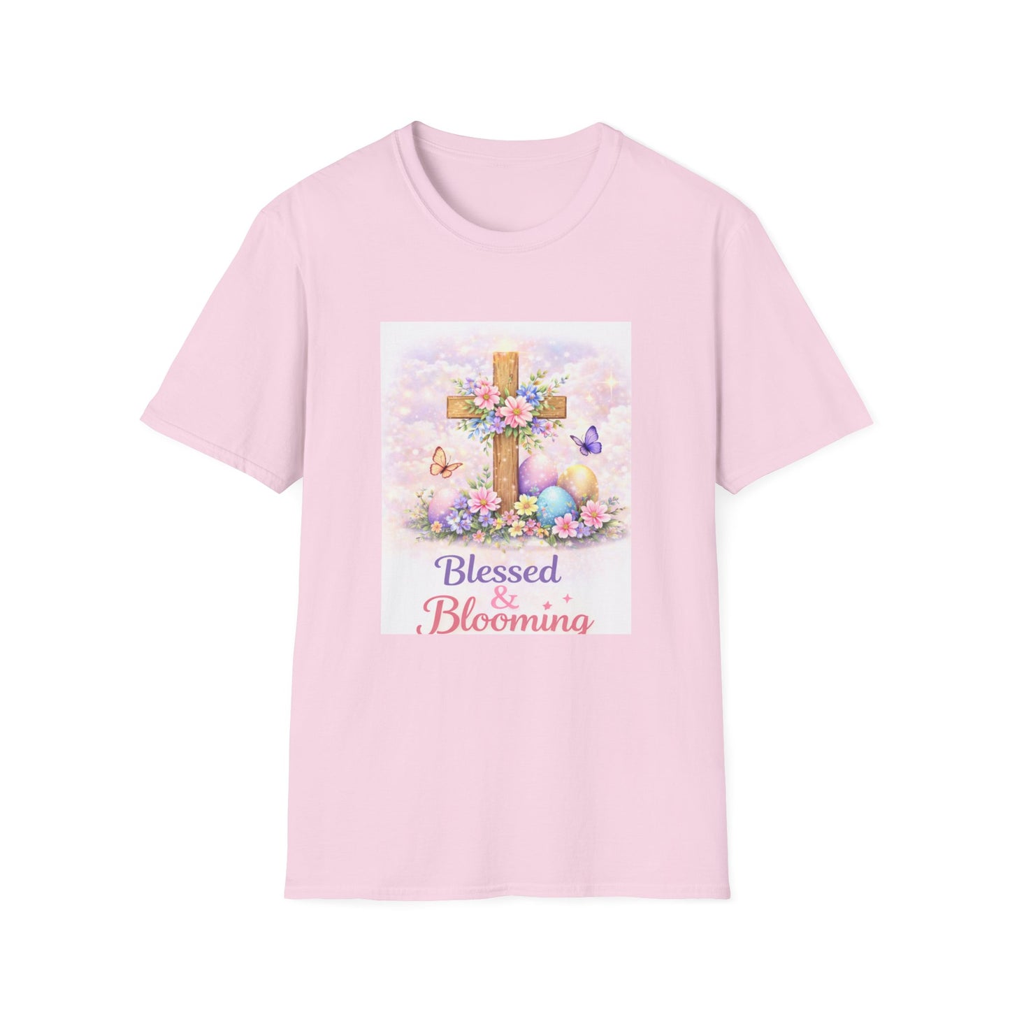 Blessed & Bloomin cross floral Easter T-Shirt | Christian spring design