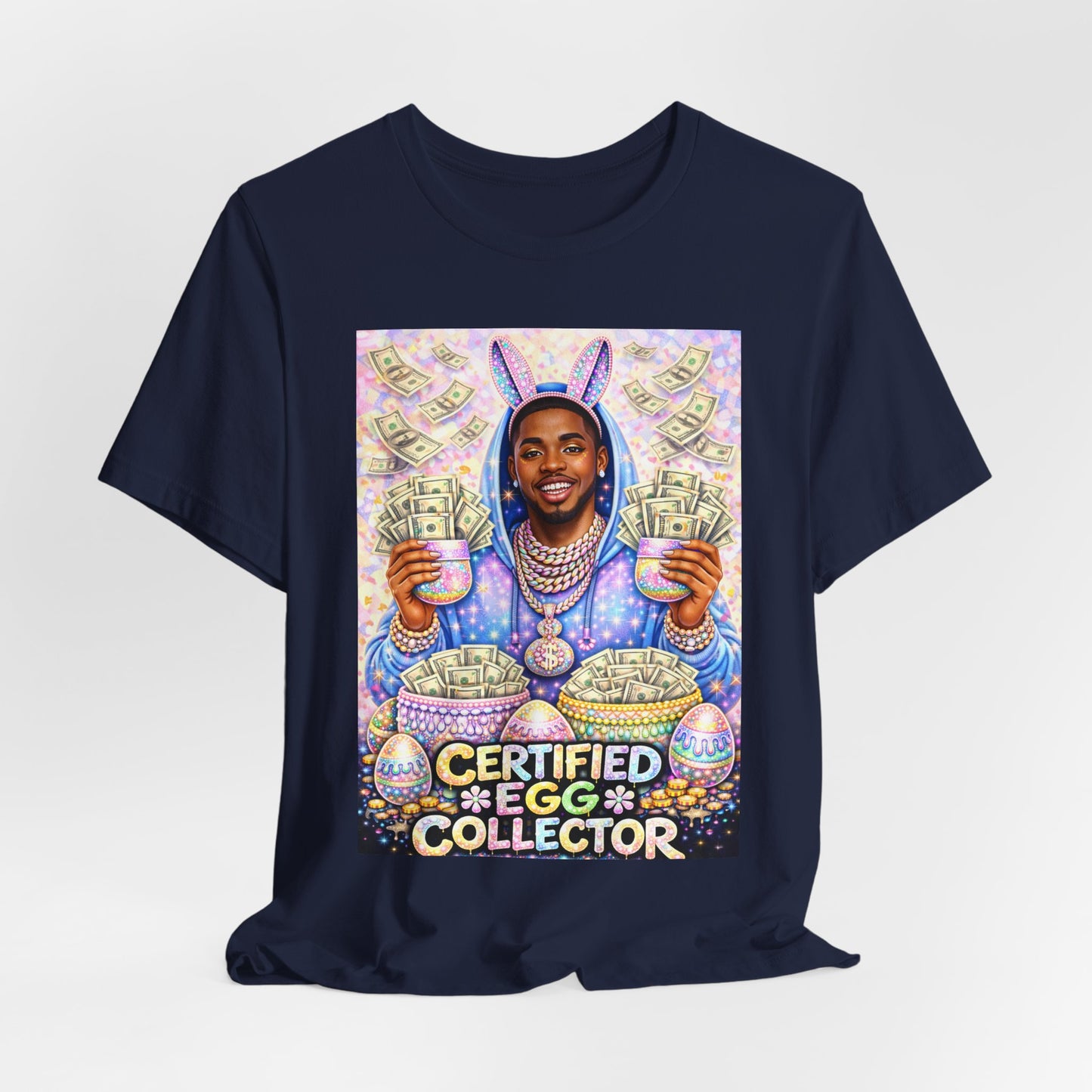 Certified Egg Collector T-Shirt — Funny Easter Bunny Money Graphic Tee