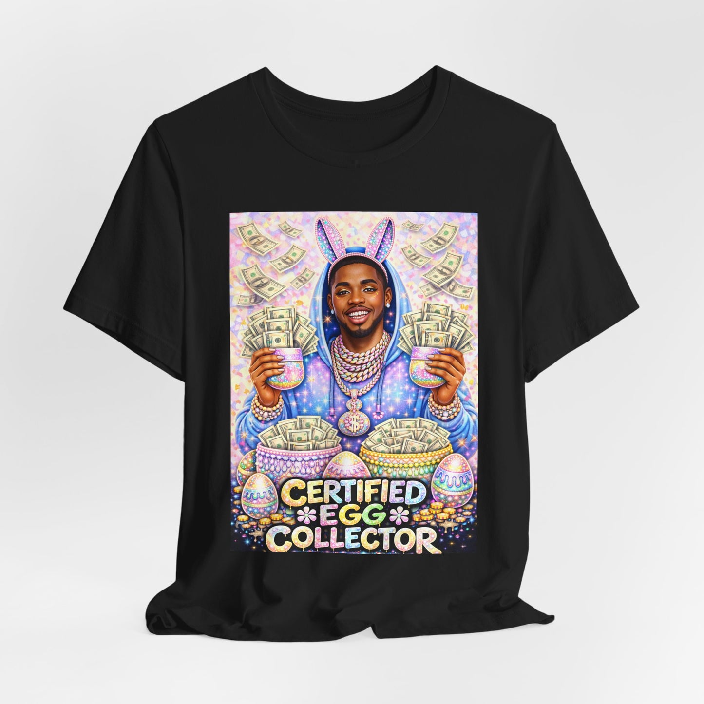 Certified Egg Collector T-Shirt — Funny Easter Bunny Money Graphic Tee